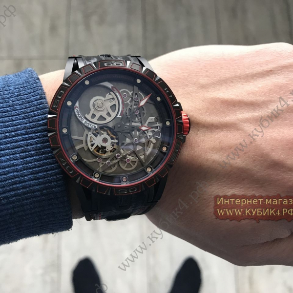 Roger Dubuis Excalibur Spider Pirelli All Black Red knit (код 036)