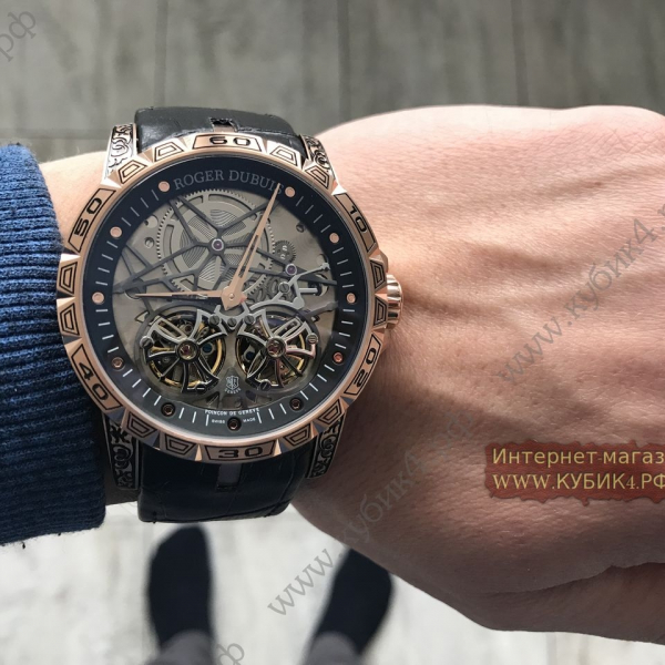 Roger Dubuis Excalibur Double Tourbillon Golden Black Rubber Strap (код 038)