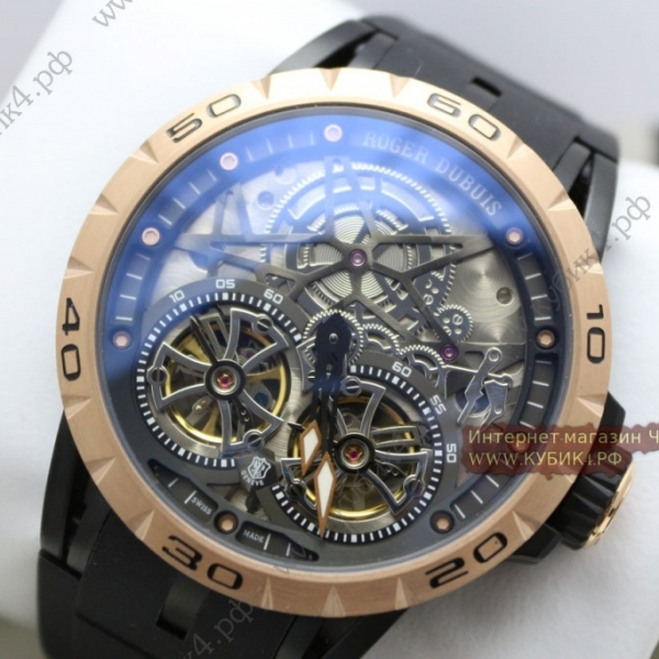 Roger Dubuis Excalibur Double Tourbillon Golden Black Rubber Strap (код 042)