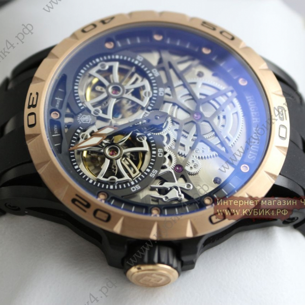 Roger Dubuis Excalibur Double Tourbillon Golden Black Rubber Strap (код 042)
