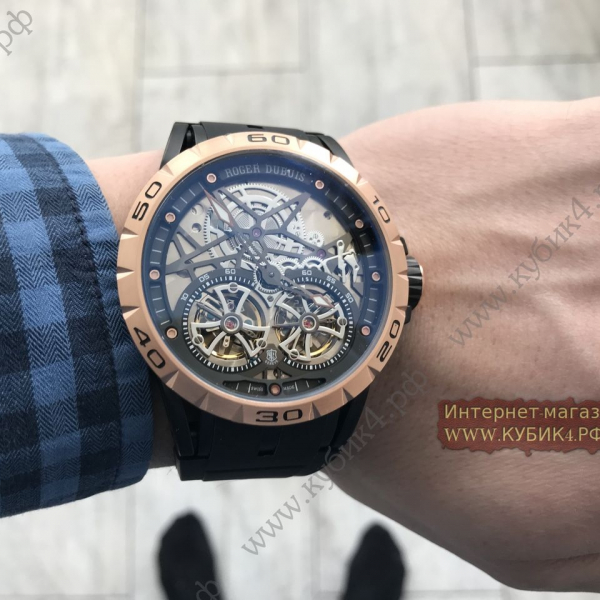 Roger Dubuis Excalibur Double Tourbillon Golden Black Rubber Strap (код 042)