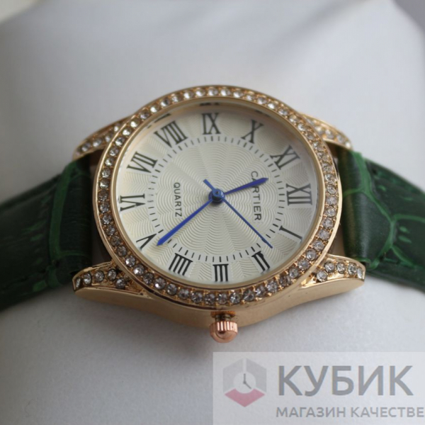 CARTIER QUARTZ зелёный ремень (код 371)