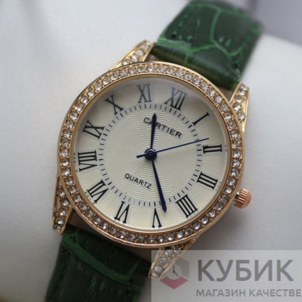 CARTIER QUARTZ зелёный ремень (код 371)