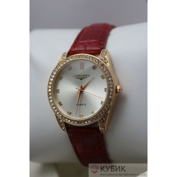 Longines  QUARTZ красный ремень (код 115)